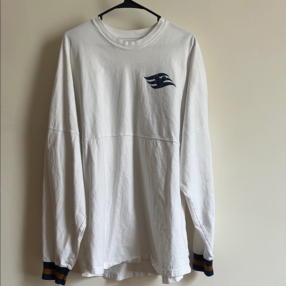 Disney White Long-Sleeve Graphic Tee with Navy Wave Crest